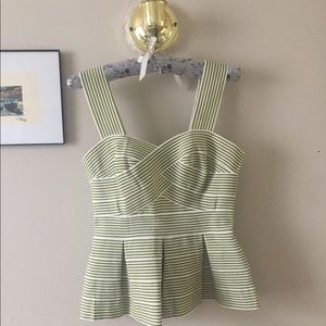 Anthropologie Striped Peplum Bustier Top - Light Green & White